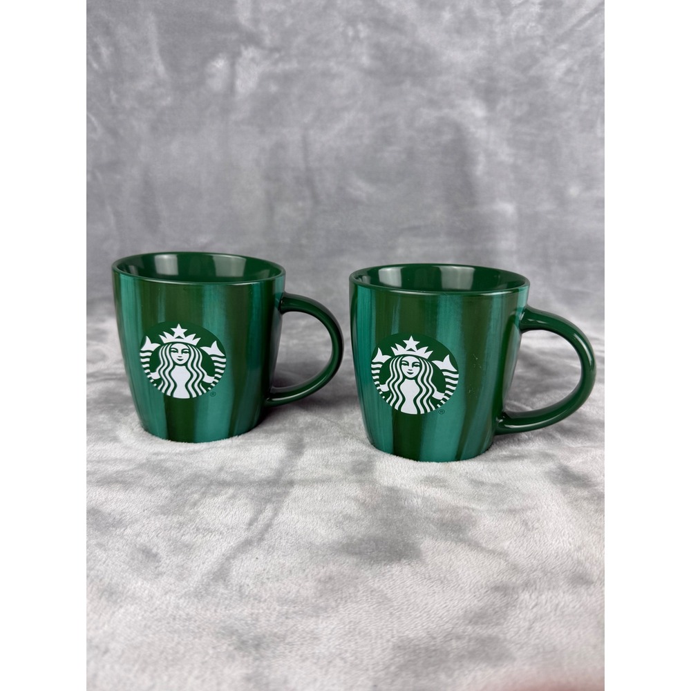 Starbucks Coffee Mugs Set of 2 12oz Green Marbleized Siren Logo Excellent